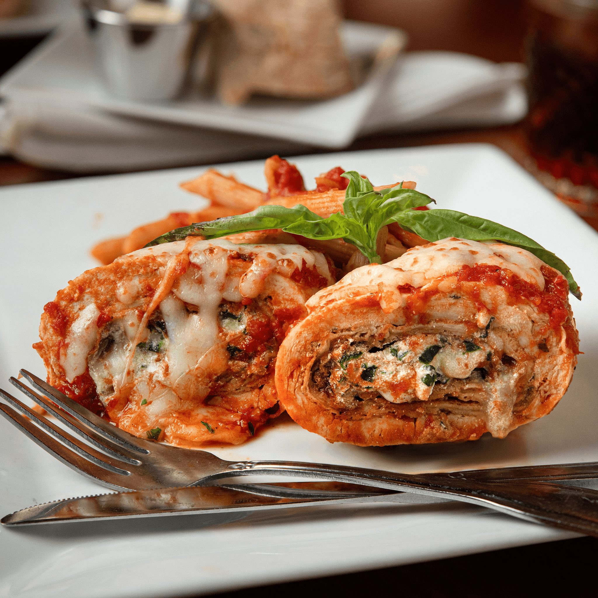 Chicken Eggplant Rollatini Parmigiana.