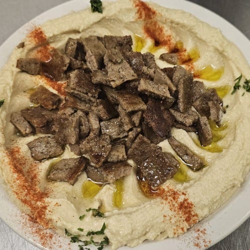 Hummus with Diced Gyro.