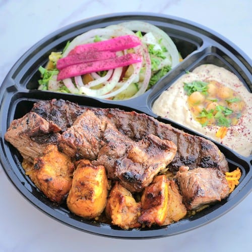 3 Combination plate (Kofta, Steak, Chicken Kabobs).