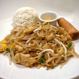 Pad Thai Chicken, Fried Dumpling, Rice
