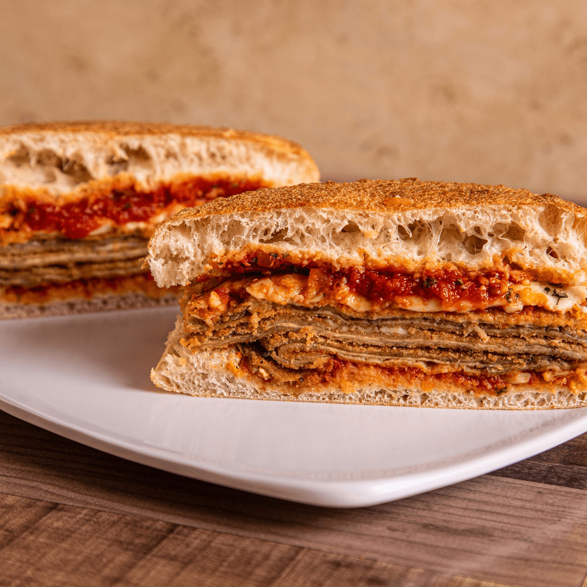 Eggplant Parmigiana Sandwich.