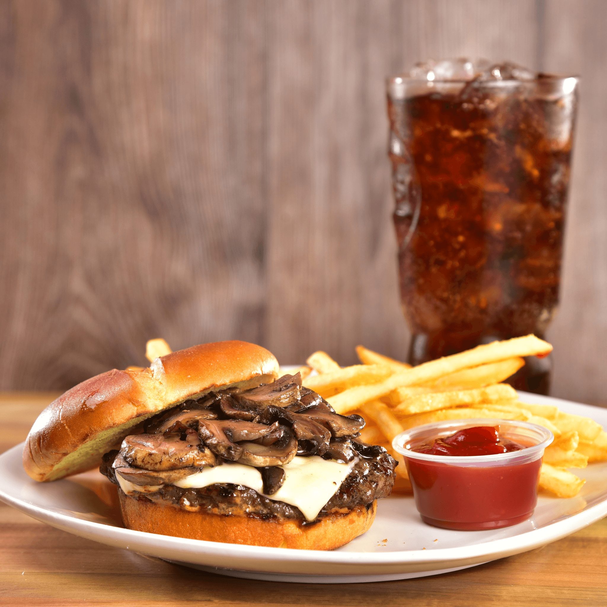 Mushroom Swiss Burger Meal.