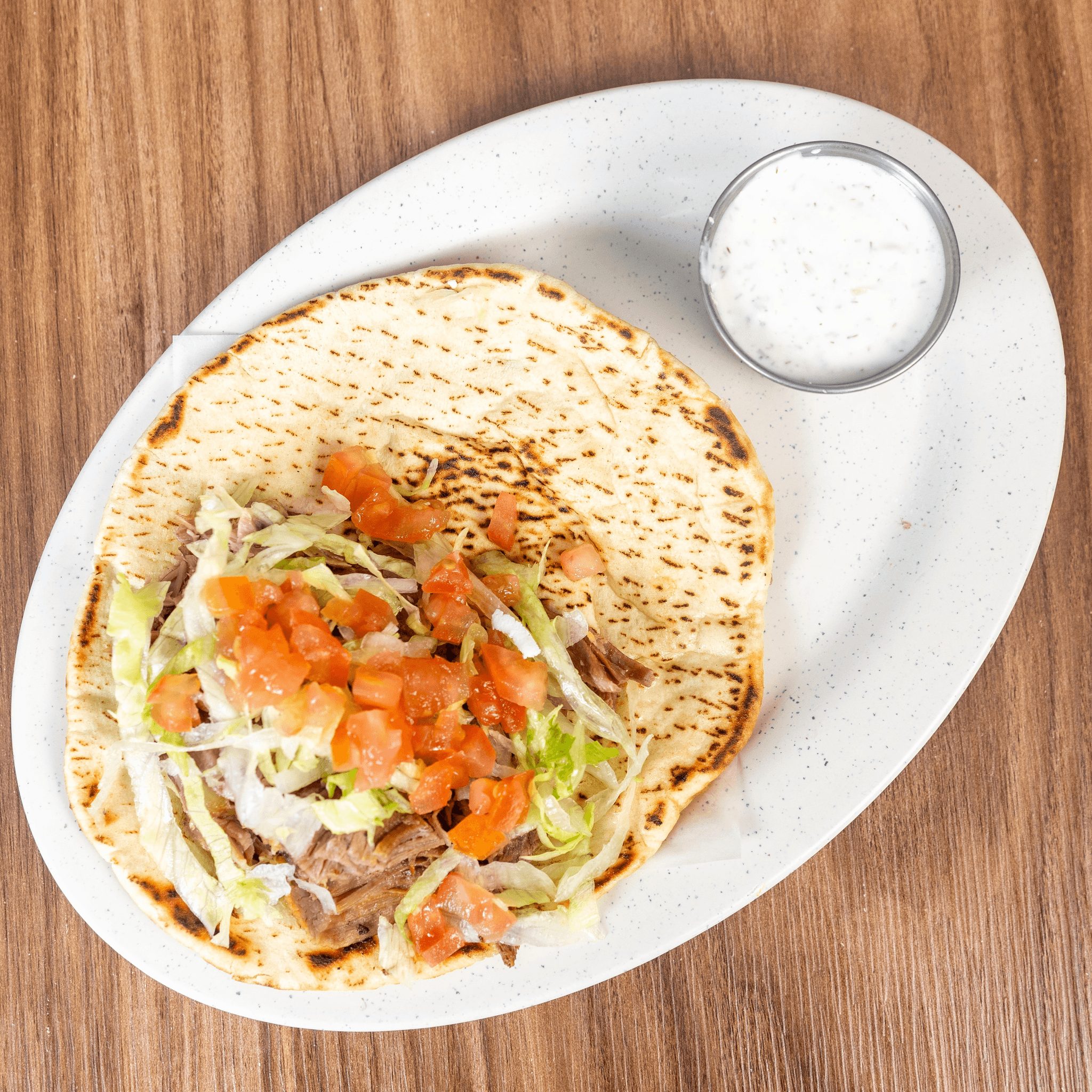 Lamb Barbecue Pita Sandwich / Barbacoa En Pita.