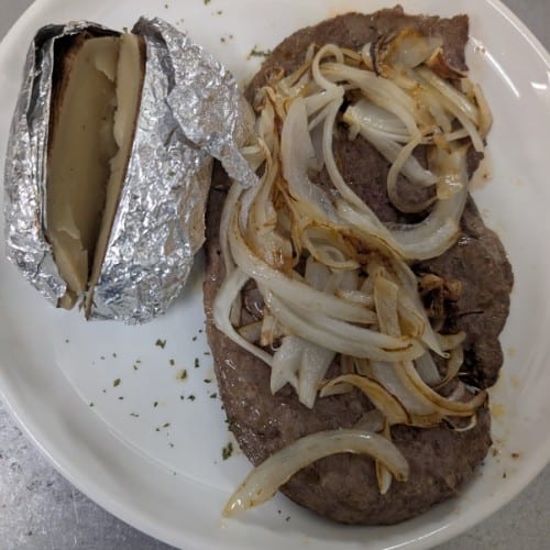 Grilled Beef Liver Onions Dinner.