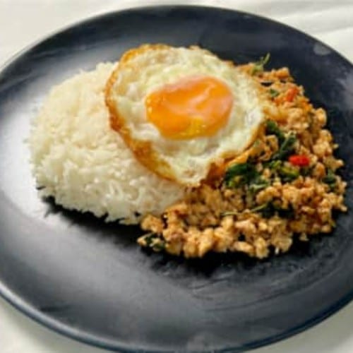 Pad-Ka Pow with Egg (Stir-Fried Basil).
