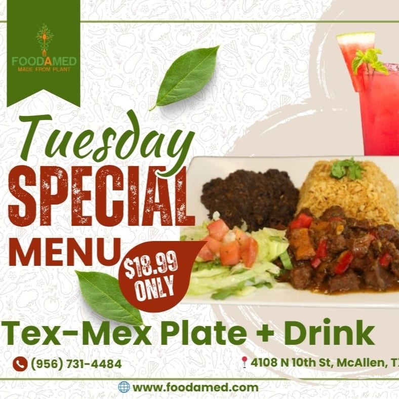Tuesday- Tex-Mex Plate + Drink.