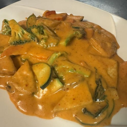 Red Curry Vegetable with Fried Tofu.