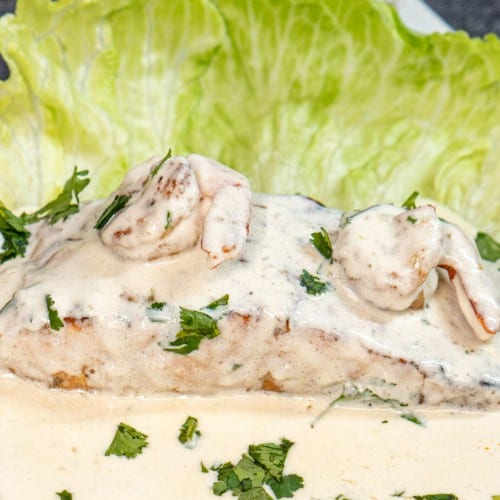 Salmon Con Camarones en Salsa.