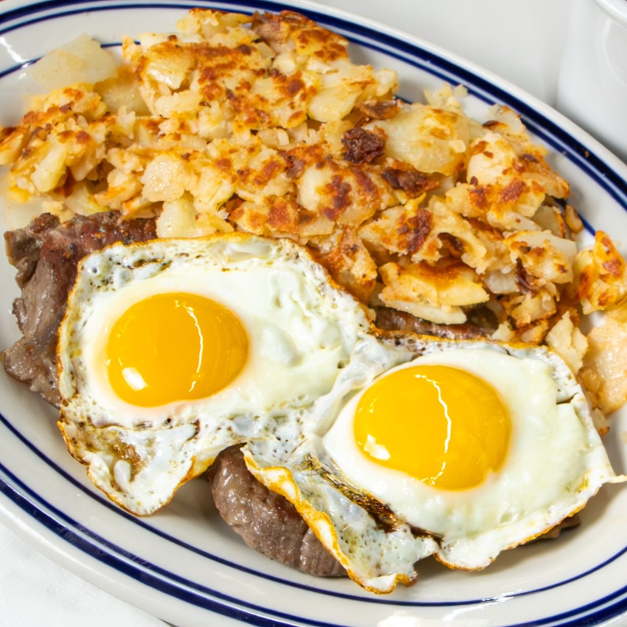 NY Strip Steak and Eggs Platter.
