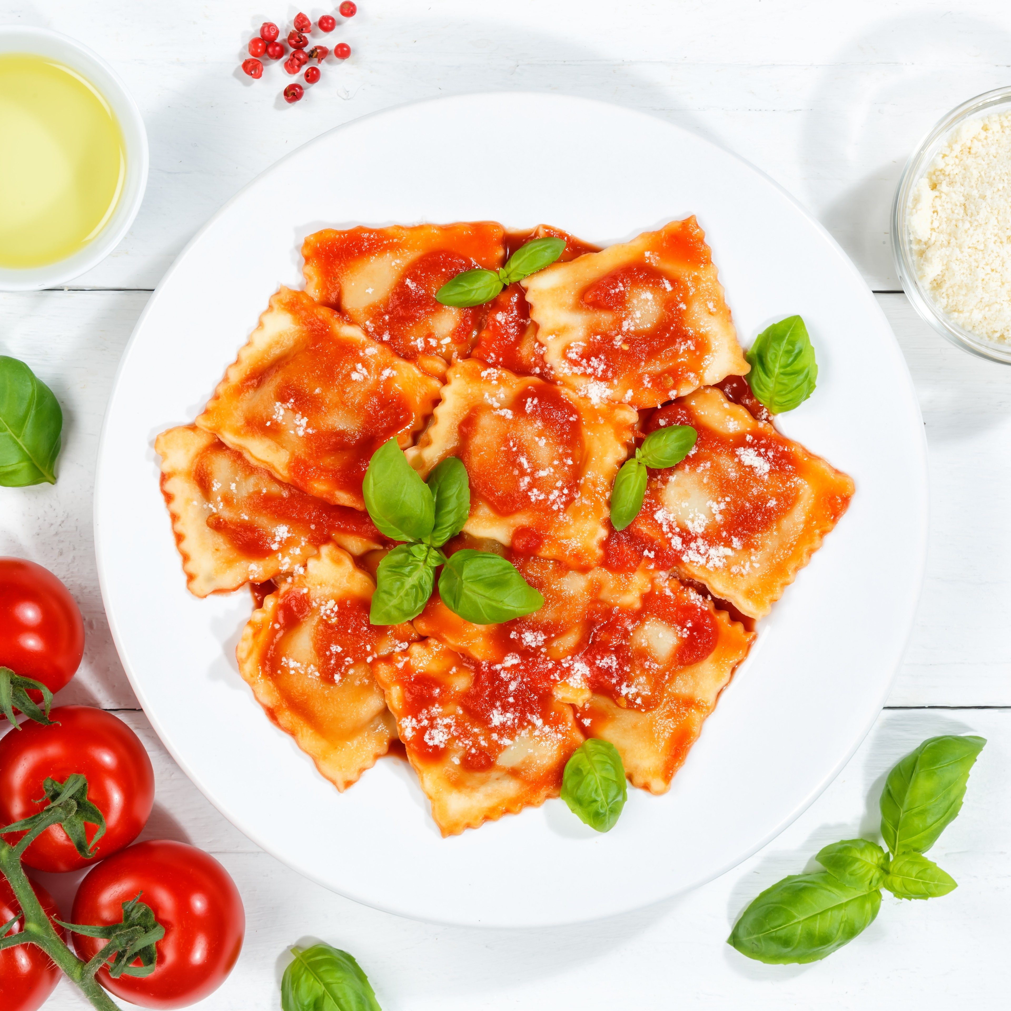 Kids Cheese Ravioli with Tomato Sauce.