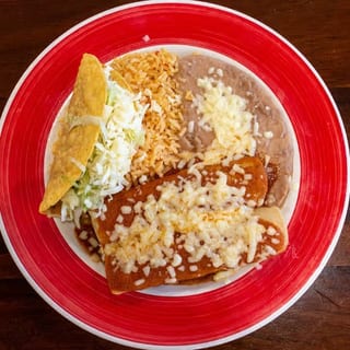 Two Enchiladas, Taco, Rice & Beans