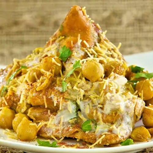 Vegetable Samosa Chaat.