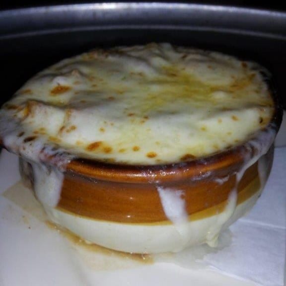 Crock of French Onion Soup.