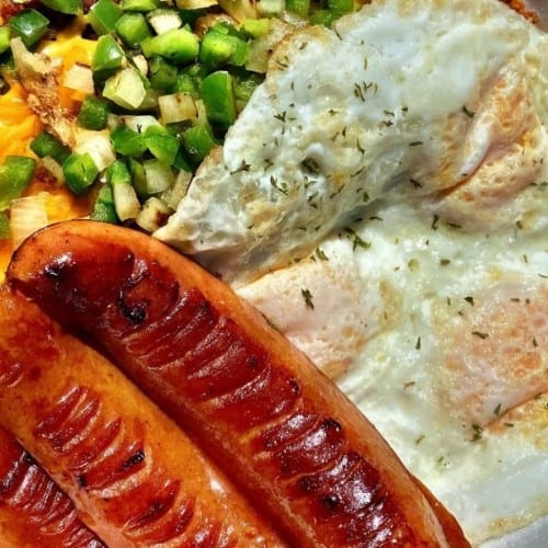 2 Polish Sausages with 3 X-Large Eggs.