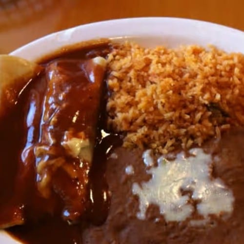 4. Spinach Enchiladas & Cheese Enchilada, Rice & Beans.