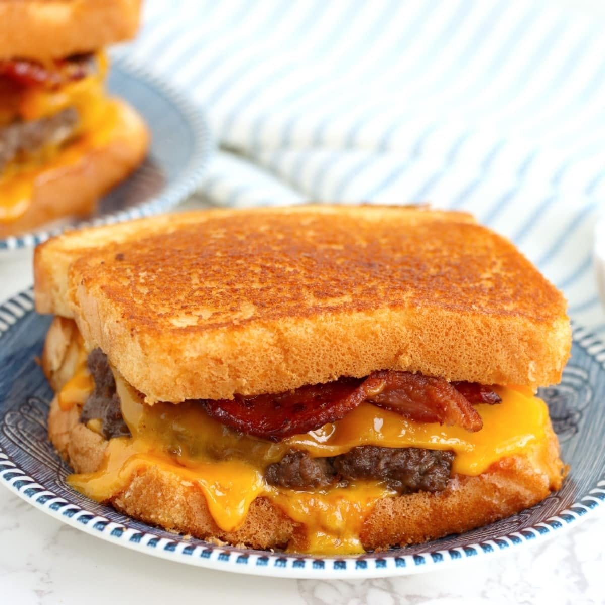 Grilled Bacon Burger Melt Sandwich.
