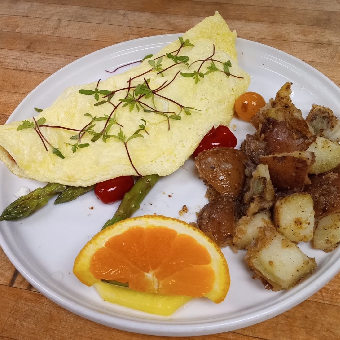 Asparagus Mushroom Tomato Omelette.
