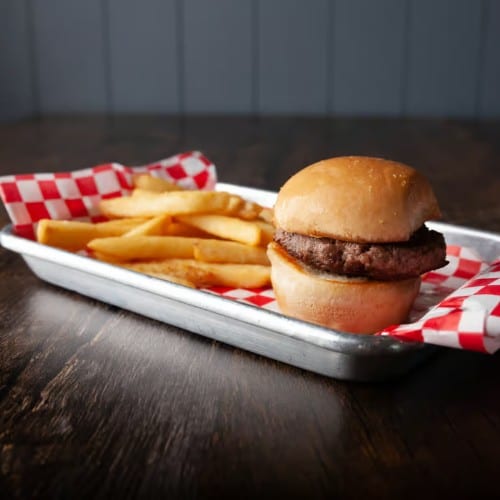 Hangry Kids 3oz Burger, SMALL Fries, and Soda Combo.