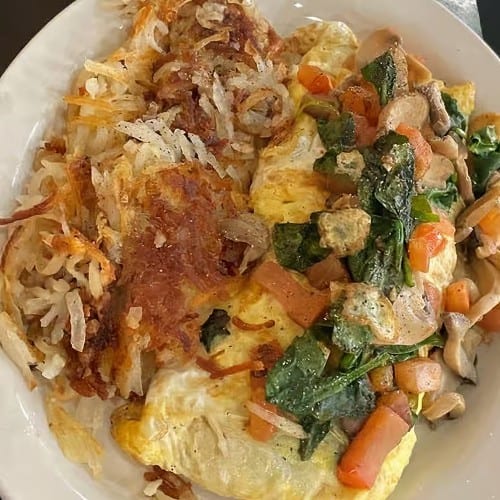 Spinach, Mushroom & Swiss Omelette.