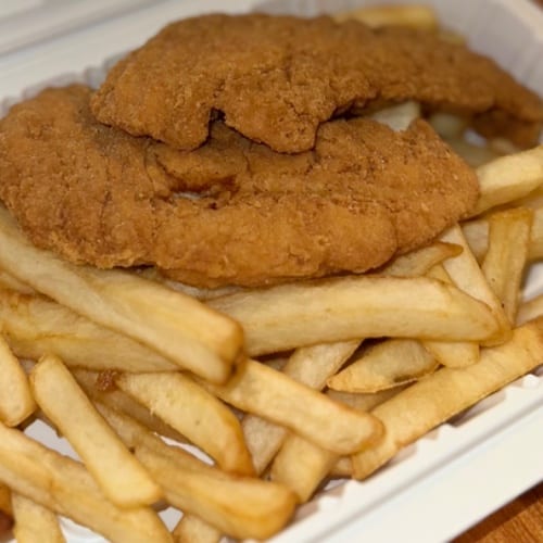 Two Chicken Tenders with Fries.