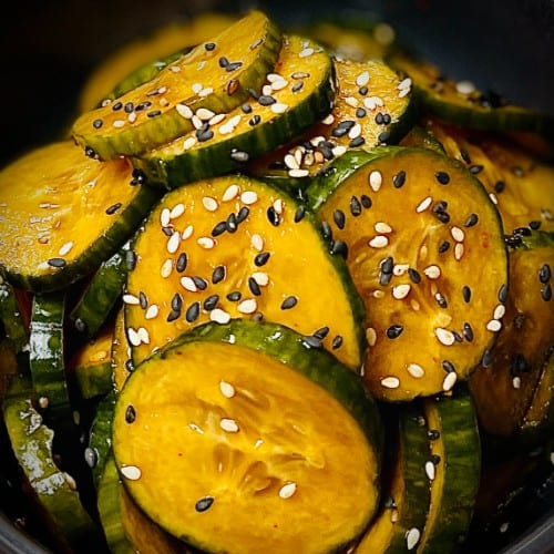 Hot Sour Salty Sweet Cucumbers.