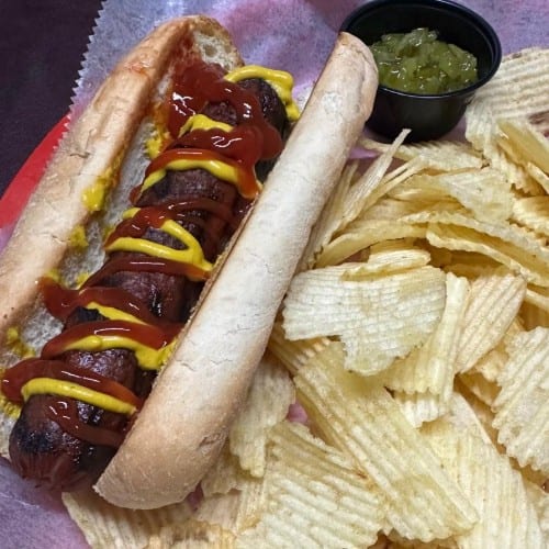 Mick's All Beef Hot Dog.