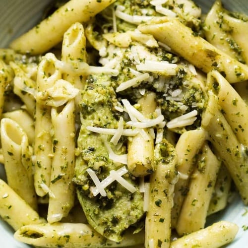 Grilled Chicken Pesto Ziti Pasta.