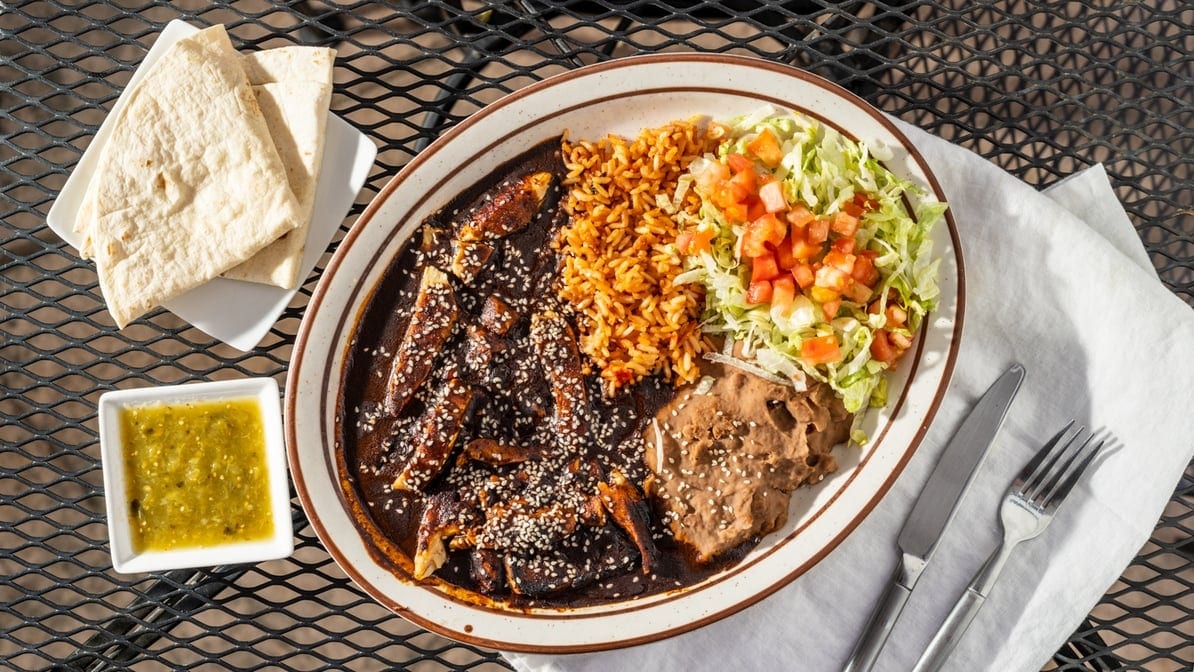 Chicken Mole Enchilada Plate (3).
