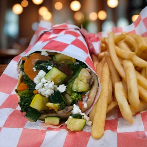 Greek Pita Wrap With Grilled Veggies.