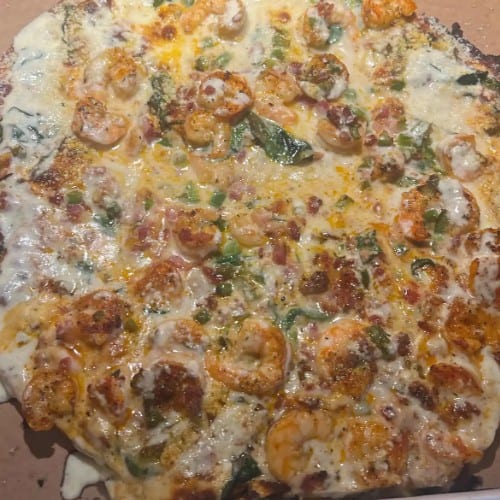 Spicy Shrimp Pizza.