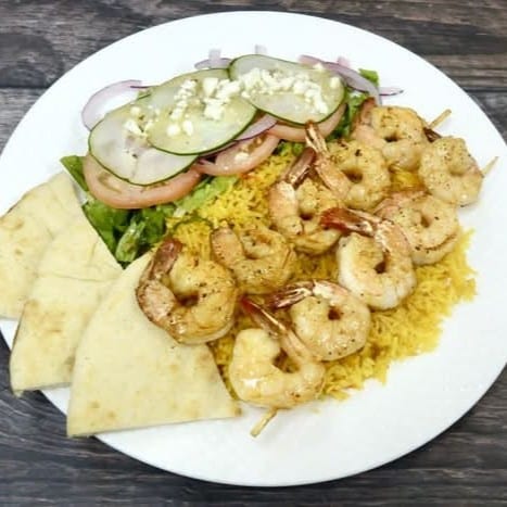 Grilled Shrimp Kebab Platter.