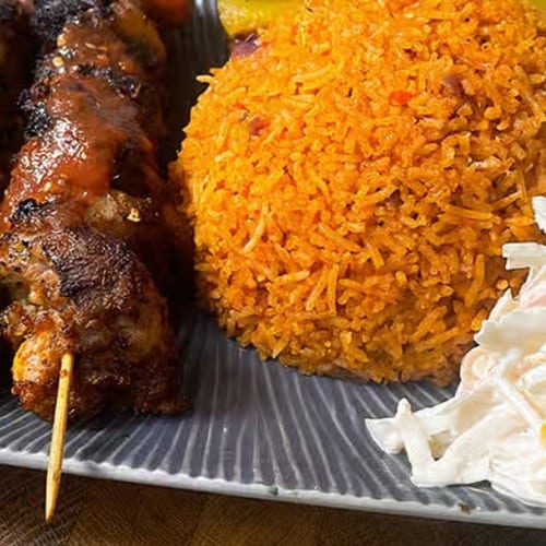 Jollof Rice & Suya Beef.