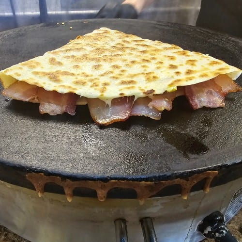 Cheese, Eggs and Bacon Crepe.