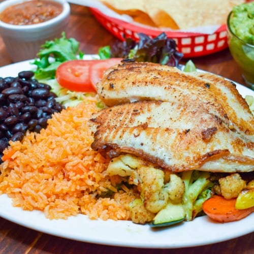 Grilled Tilapia Plate with Grilled Vegetables.