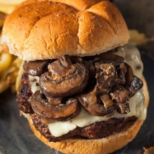 Vegan Swiss Mush Burger:.