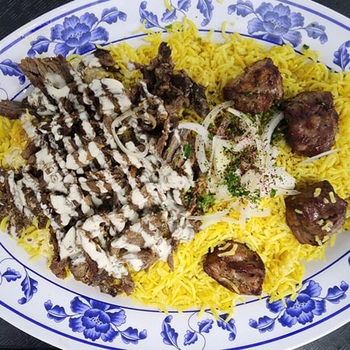 Sheesh Lamb with Beef Shawarma Platter.