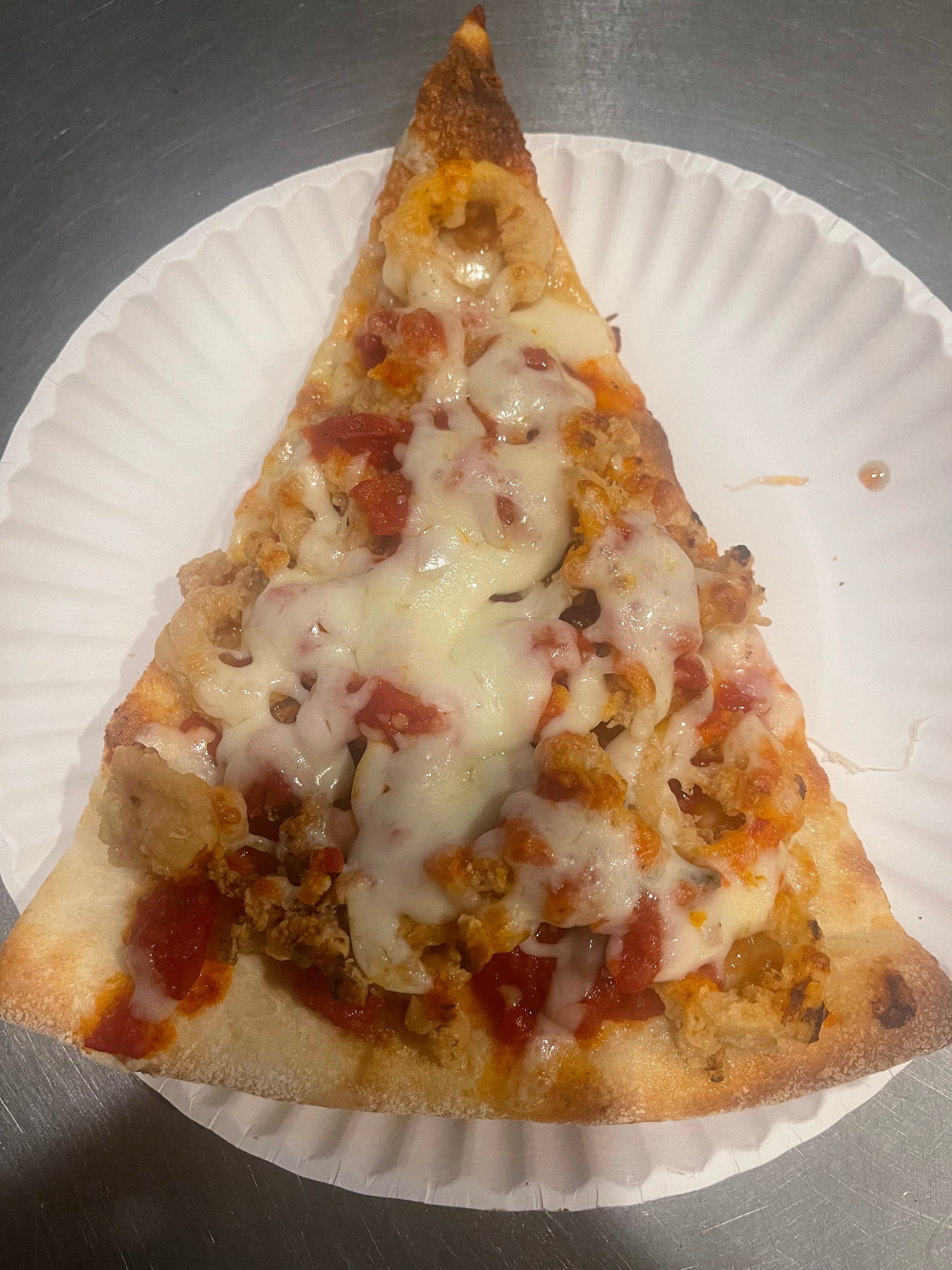 Fried Calamari Pizza Slice.