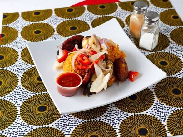 Jollof Rice with Grilled Chicken.