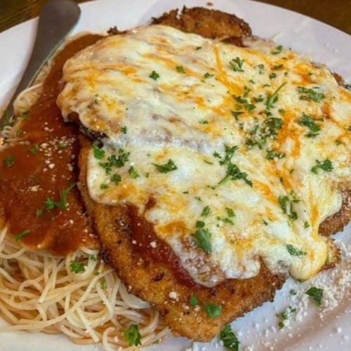 Veal or Chicken Parmesan with Pasta.
