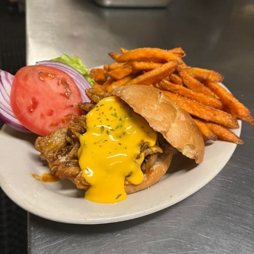 Mushroom Swiss Burger.