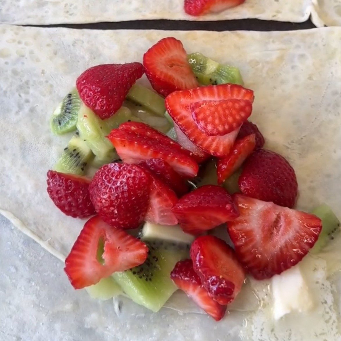 Strawberries, Kiwi and Honey Crepes.