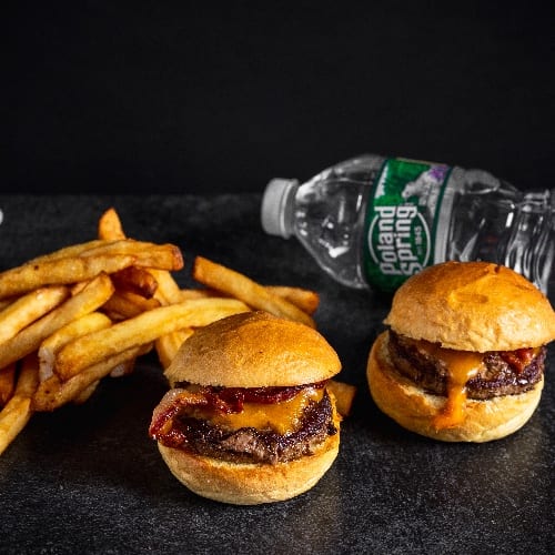 2 MINI BACON CHEESEBURGERS.