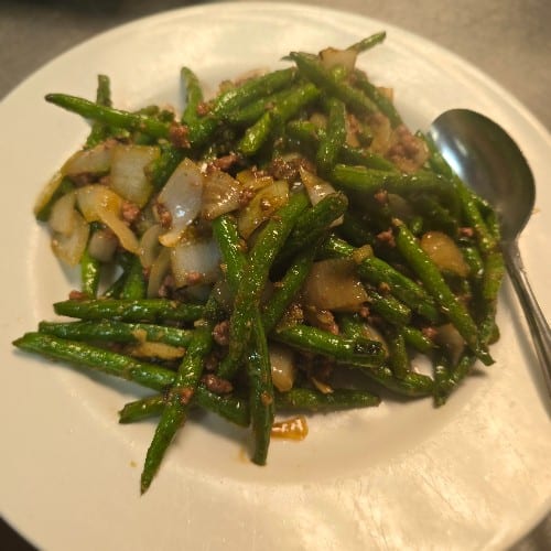 V8. Stir Fried String Beans with Garlic Sauce.