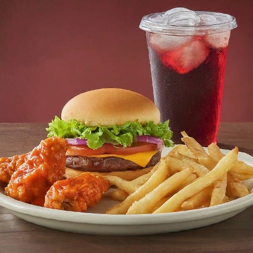 Burger and 5 Pieces Wings Combo.