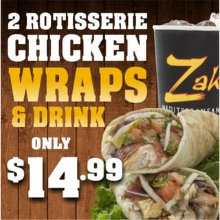 2 Rotisserie Chicken Wraps & Drink