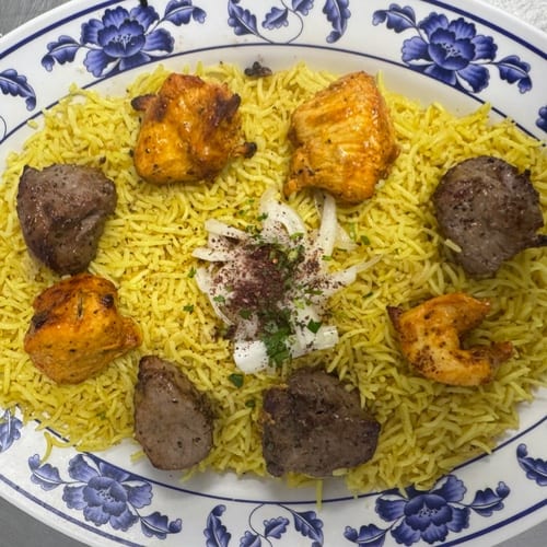 Lamb Sheesh Platter with Chicken Tawook Platter.