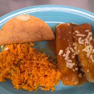 1. Taco, Two Beef Enchiladas, Rice