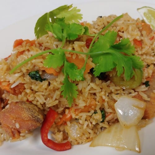 Salmon Gra Prow Fried Rice.