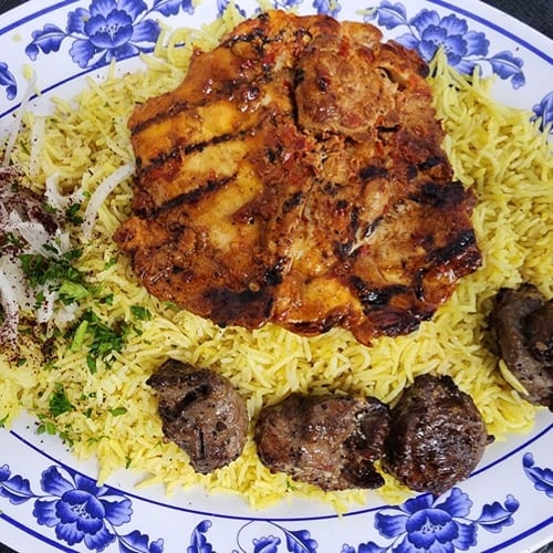 Lamb Sheesh with Faham ChickenBoneless Platter.