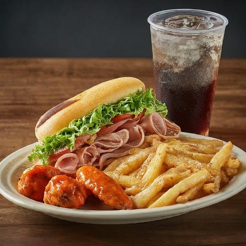 Fresh Club Sub + 5 Wings Combo.